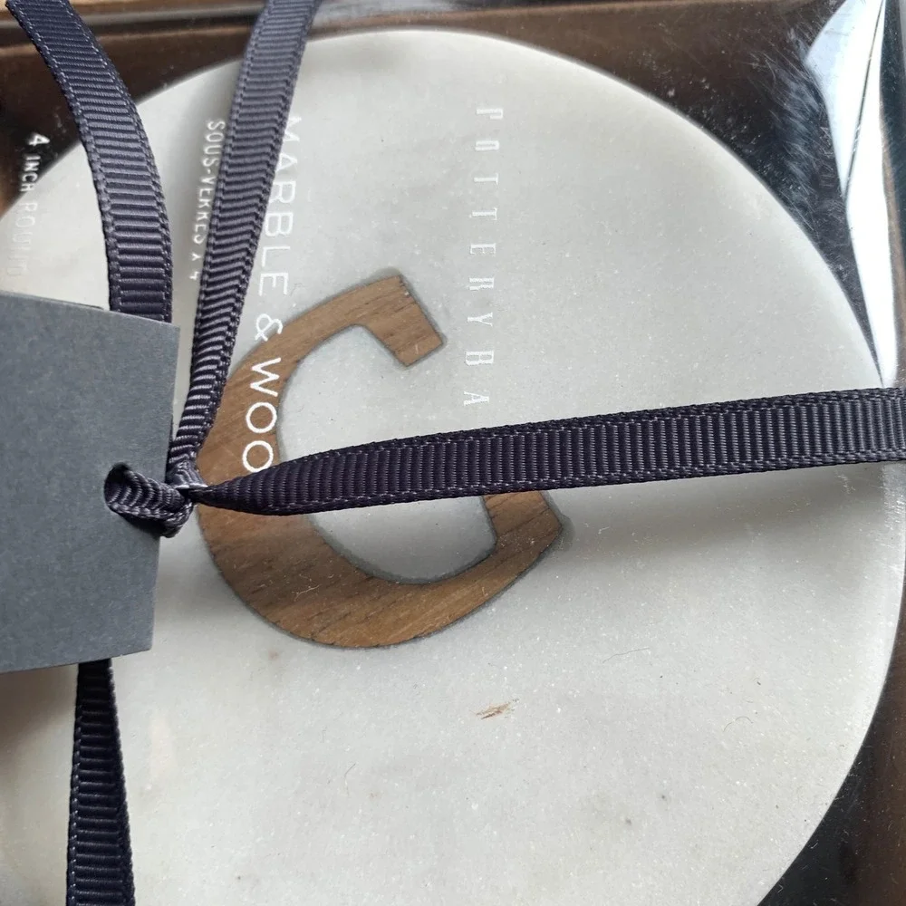 Pottery Barn New Alphabet Marble & Wood Coasters Set of 4‎ Monogram Initial C